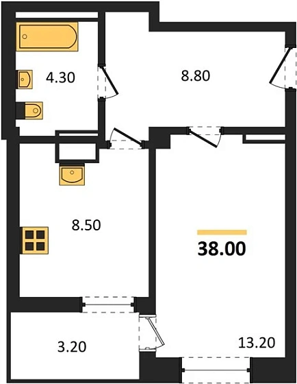 Квартира 1-комн. 38 кв. м