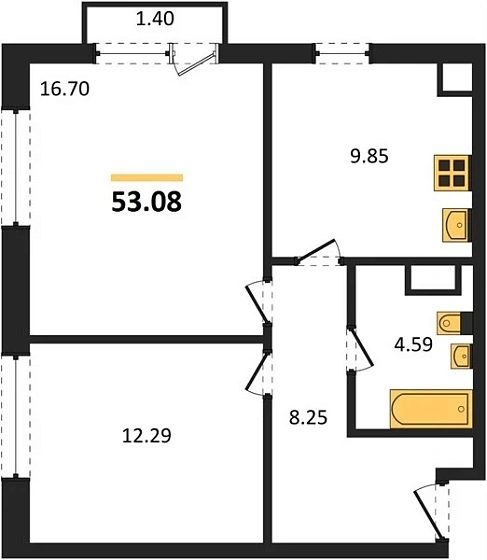 Квартира 2-комн. 53.08 кв. м