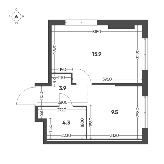 Квартира 1-комн. 33.6 кв. м