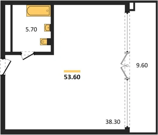 Апартаменты 1-комн. 53.6 кв. м