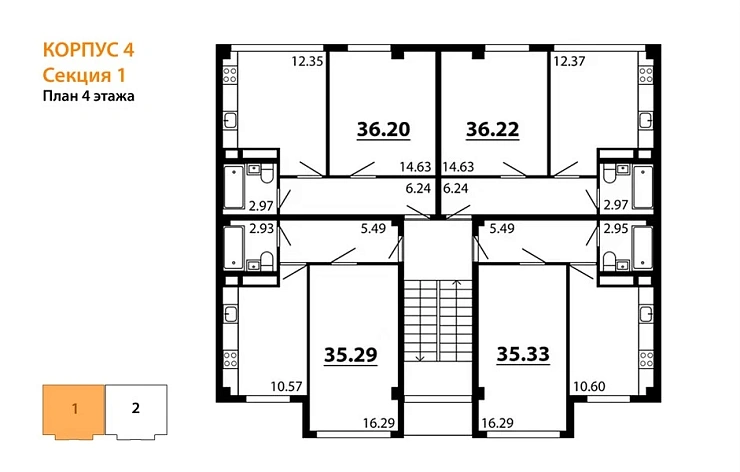 Квартира 1-комн. 35.29 кв. м