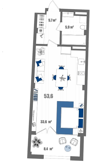 Апартаменты Студия 53.6 кв. м