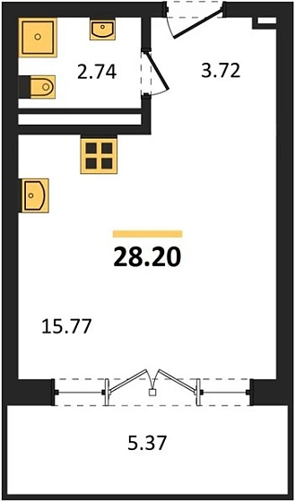 Квартира 1-комн. 28.2 кв. м