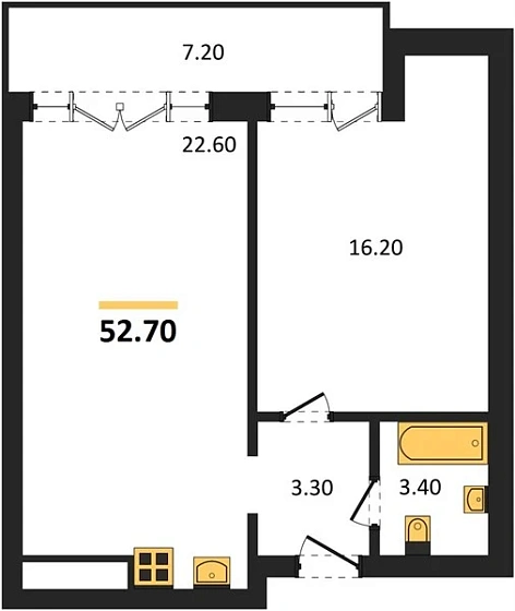 Апартаменты 1-комн. 52.7 кв. м