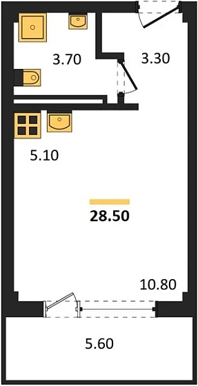 Апартаменты Студия 28.5 кв. м