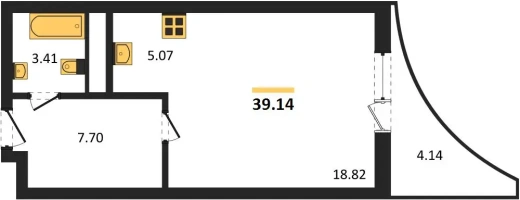 Квартира Студия 39.14 кв. м