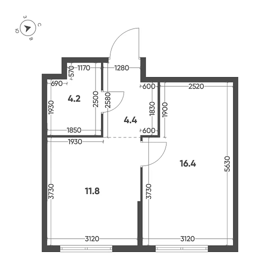 Квартира 1-комн. 36.8 кв. м
