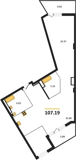 Квартира Студия 107.19 кв. м