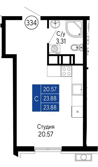 Квартира Студия 23.88 кв. м