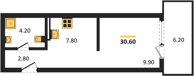 Квартира 1-комн. 30.6 кв. м