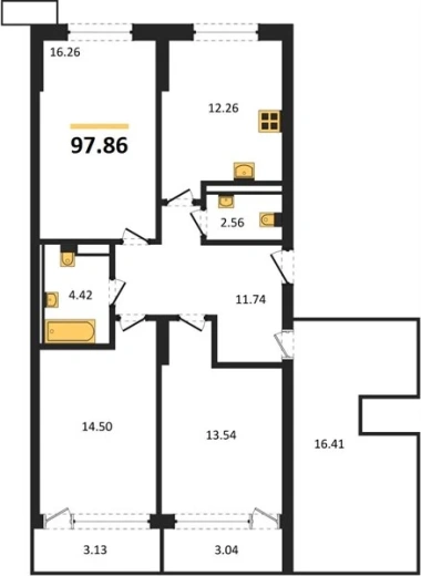 Квартира 3-комн. 97.86 кв. м