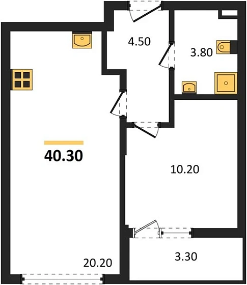 Квартира 1-комн. 40.3 кв. м