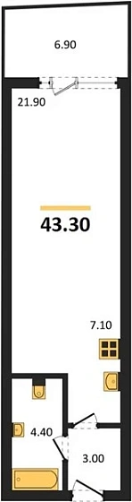 Квартира Студия 43.3 кв. м