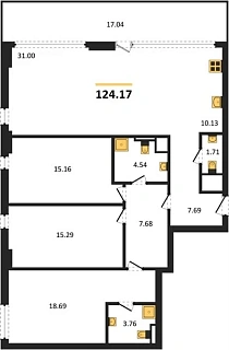 Квартира 4-комн. 124.17 кв. м