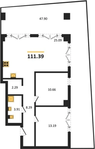 Апартаменты 2-комн. 111.39 кв. м