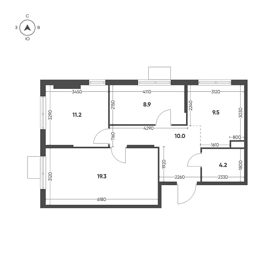 Квартира 3-комн. 63.1 кв. м