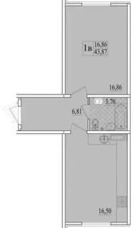 Квартира 1-комн. 43.87 кв. м