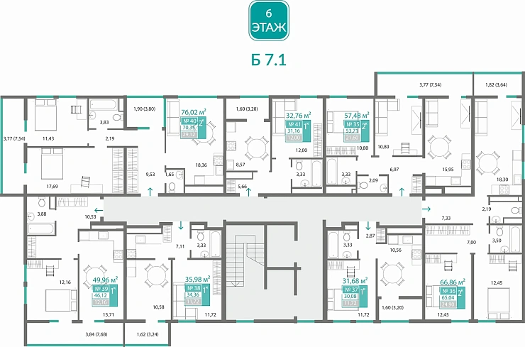 Квартира 2-комн. 65.04 кв.м