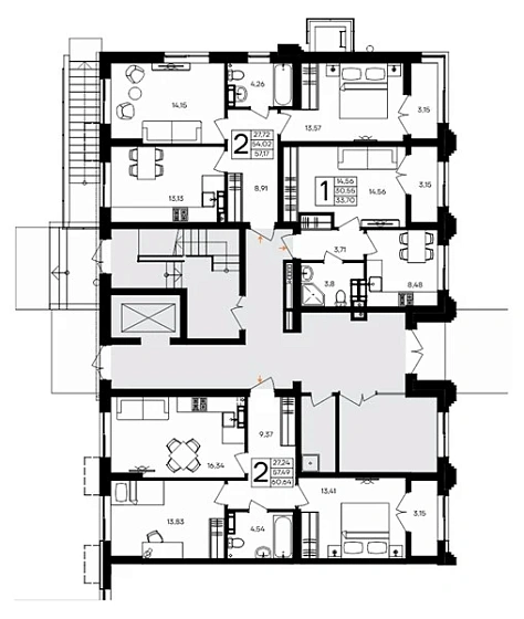 Квартира 1-комн. 33.7 кв. м