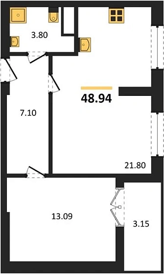 Квартира 1-комн. 48.94 кв. м