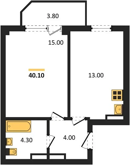 Квартира 1-комн. 40.1 кв. м