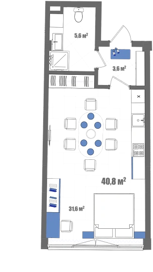 Апартаменты Студия 40.8 кв. м