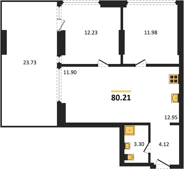 Квартира 3-комн. 80.21 кв. м