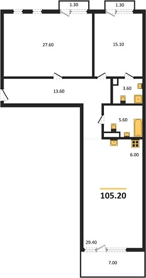 Квартира 2-комн. 105.2 кв. м