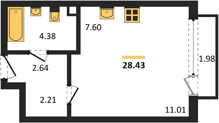 Квартира Студия 28.43 кв. м