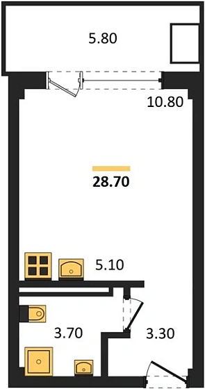 Апартаменты Студия 28.7 кв. м