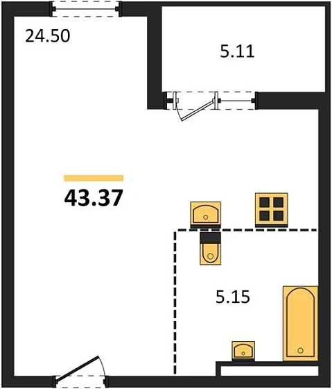 Квартира Студия 43.37 кв. м