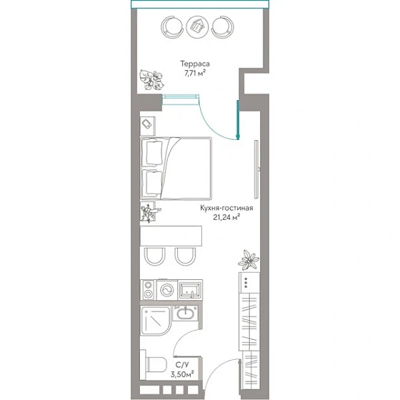 Квартира Студия 32.45 кв. м