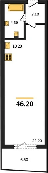 Квартира Студия 46.2 кв. м