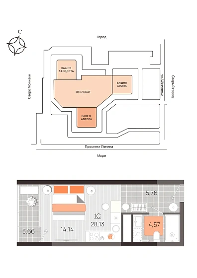 Квартира Студия 28.13 кв. м