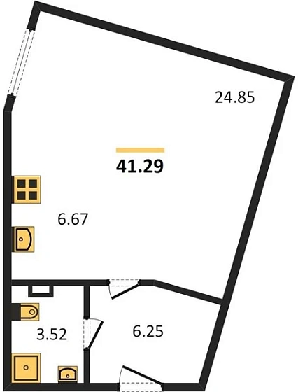 Квартира 1-комн. 41.29 кв. м