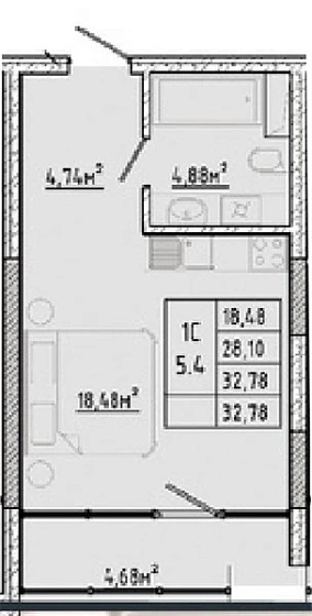 Квартира Студия 32.78 кв. м