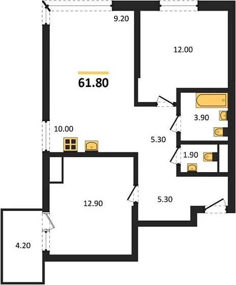 Квартира 2-комн. 61.8 кв. м