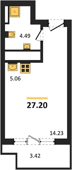 Квартира Студия 27.2 кв. м
