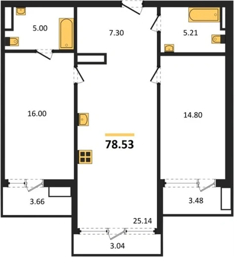 Квартира 2-комн. 78.53 кв. м