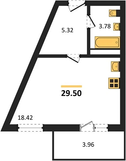 Квартира Студия 29.5 кв. м