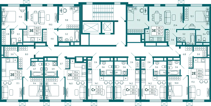 Квартира 2-комн. 56.7 кв.м