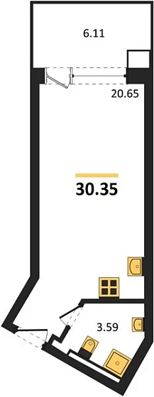 Апартаменты Студия 30.35 кв. м