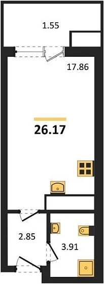 Квартира 1-комн. 26.17 кв. м