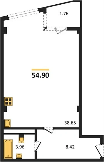 Апартаменты 1-комн. 54.9 кв. м