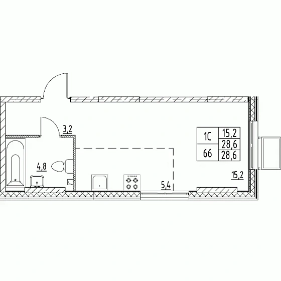Квартира Студия 28.6 кв. м