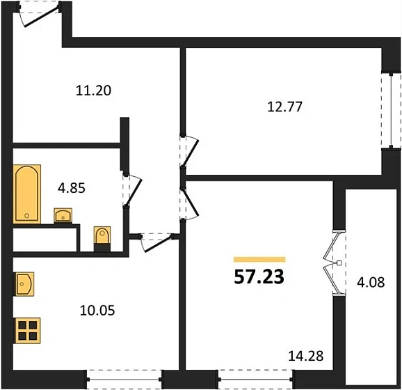 Квартира 2-комн. 57.23 кв. м