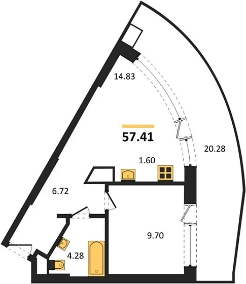 Апартаменты 1-комн. 57.41 кв. м
