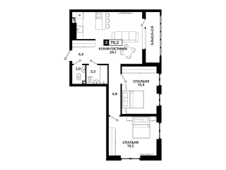 Квартира 2-комн. 70.2 кв. м