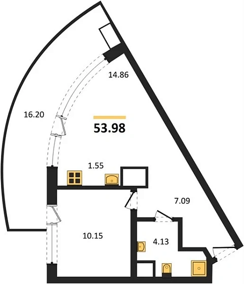 Апартаменты 1-комн. 53.98 кв. м