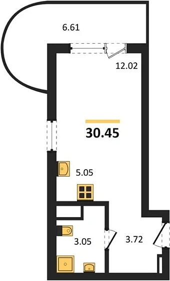 Апартаменты Студия 30.45 кв. м